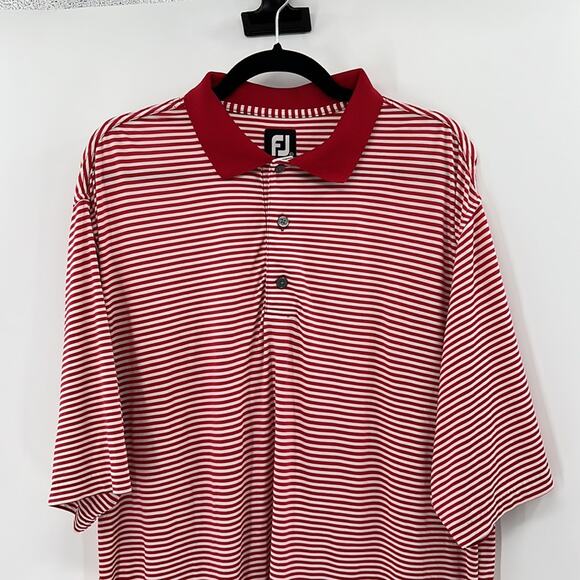 FJ FootJoy Performance Stripe Golf Polo - Red/White - Large - Picture 2 of 6